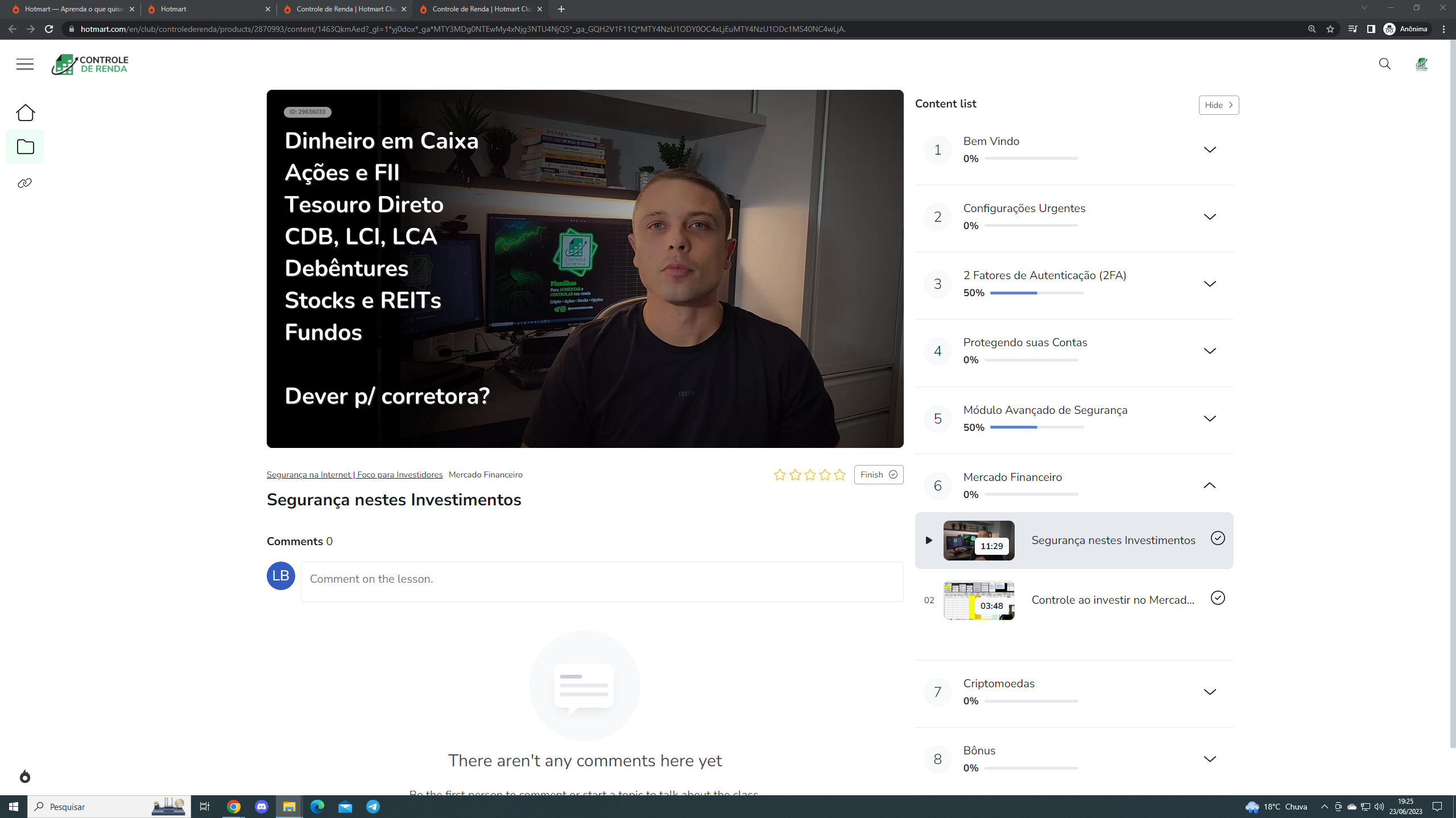 Tela da área de membros mostrando uma aula em andamento
